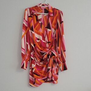 Asymmetrical Geometric Dress in Red and Pink